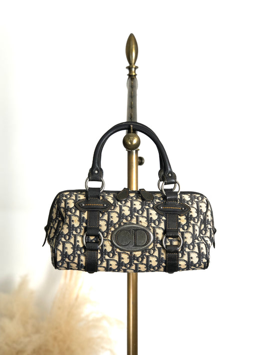 Christian Dior Trotter Small Boston bag Handbag Navy Vintage yrrvj3
