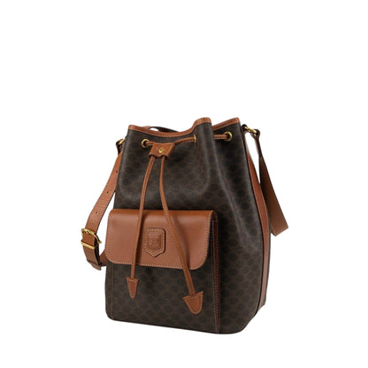 CELINE Macadam Blason Front Pocket Drawstring Shoulder bag Brown Vintage yt4p8e