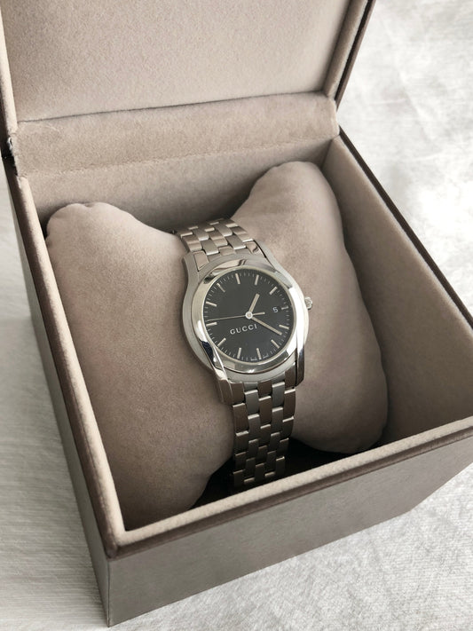 GUCCI Logo Quartz Watch Silver 5500XL Vintage 2k2yhu