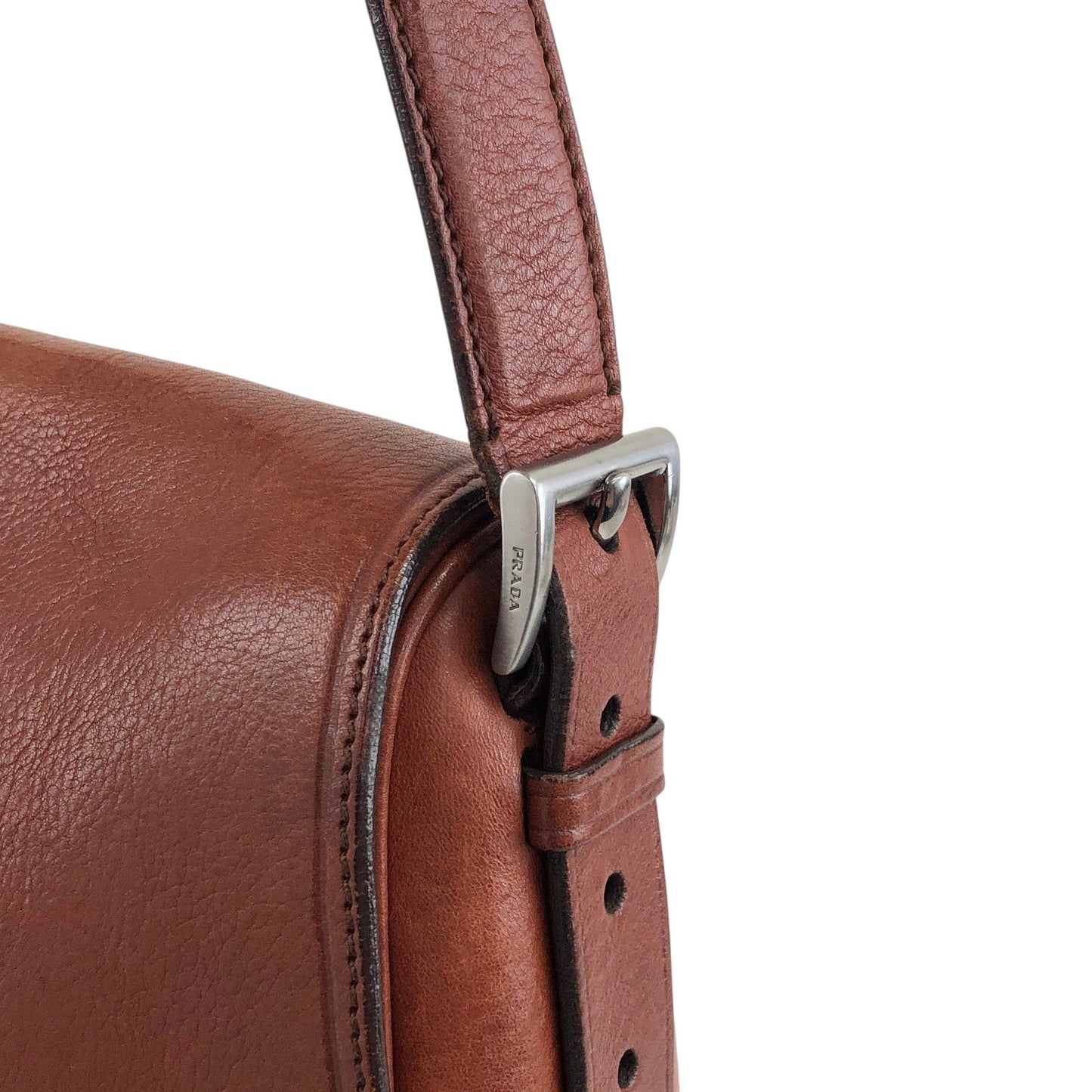 PRADA Logo Front Buckle  Shoulder bag Brown Vintage rhwnn2