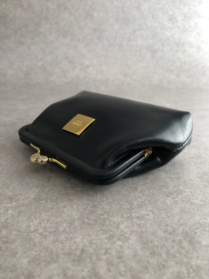 CELINE Logo Metal Clasp Coin Purse Black Vintage z4abfu