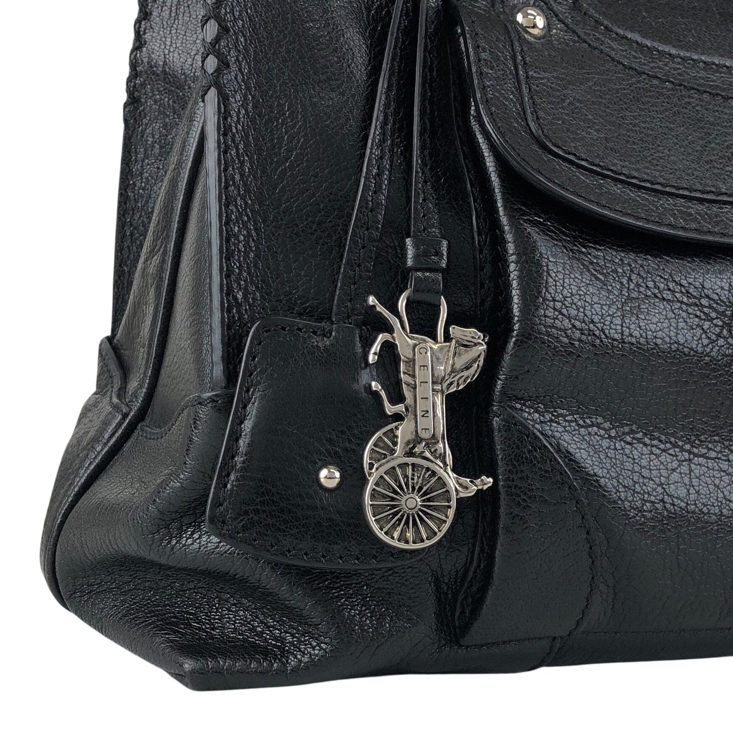 CELINE Horse Carriage Handbag Black Vintage ye36tf