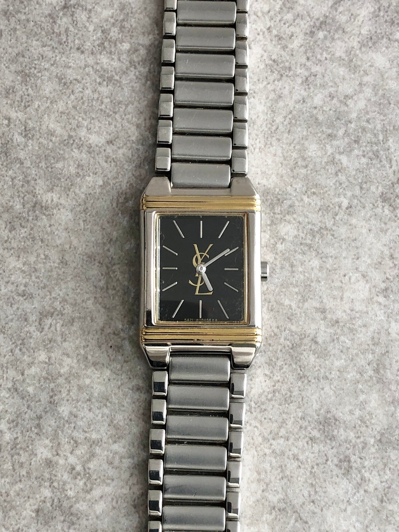 Yves Saint Laurent YSL Logo Quartz Watch Silver×Gold 5421-H04732Y Vintage ipgkvu