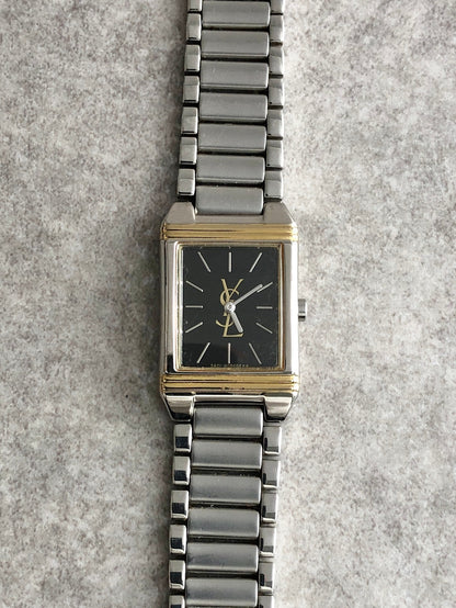Yves Saint Laurent YSL Logo Quartz Watch Silver×Gold 5421-H04732Y Vintage ipgkvu