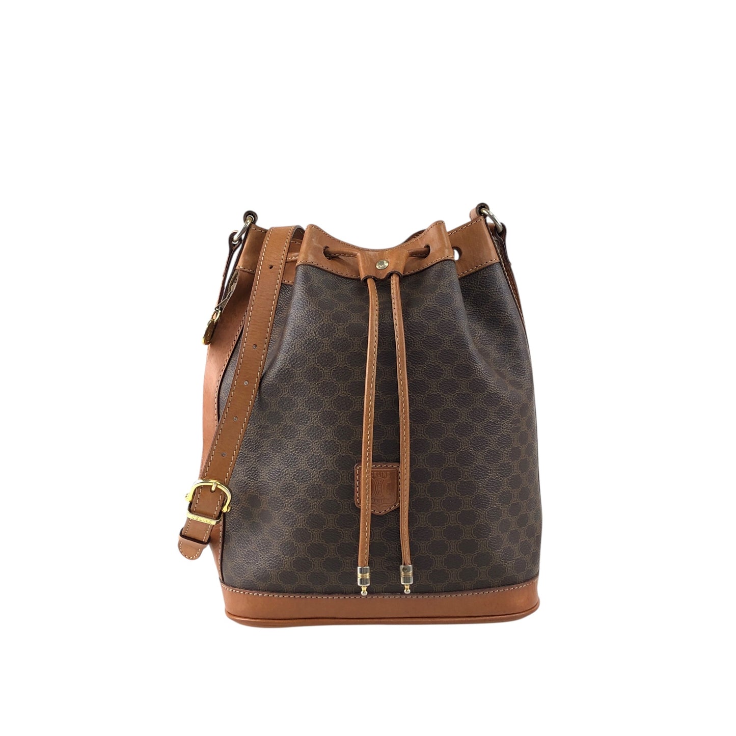 CELINE Macadam Blason Drawstring Shoulder bag Brown Vintage p5vd3z