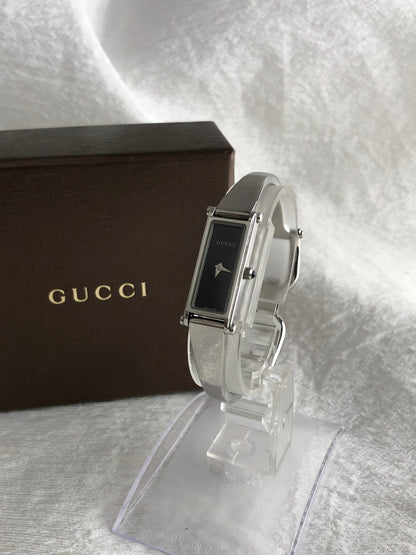 GUCCI Logo Bangle Quartz Watch Silver 1500L Vintage itiidp