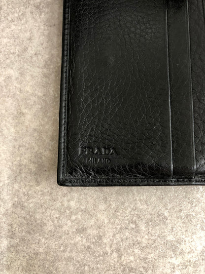 PRADA Buckle Motif Folded Wallet Black Vintage k574bi