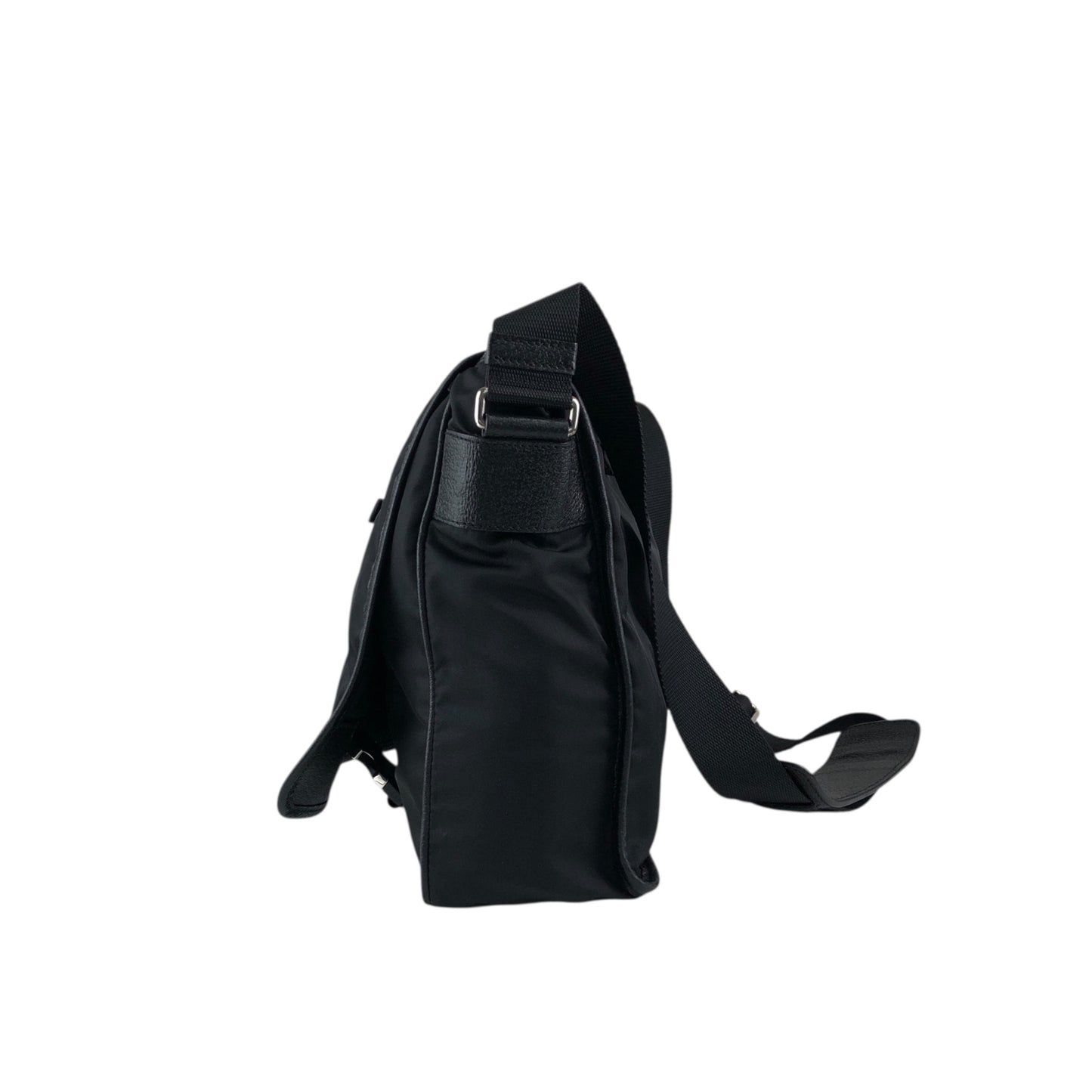 PRADA Tessuto Triangle Logo Front Buckle Shoulder bag Black Vintage 2arab2