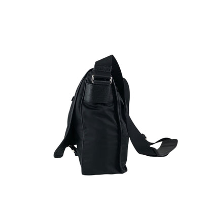 PRADA Tessuto Triangle Logo Front Buckle Shoulder bag Black Vintage 2arab2