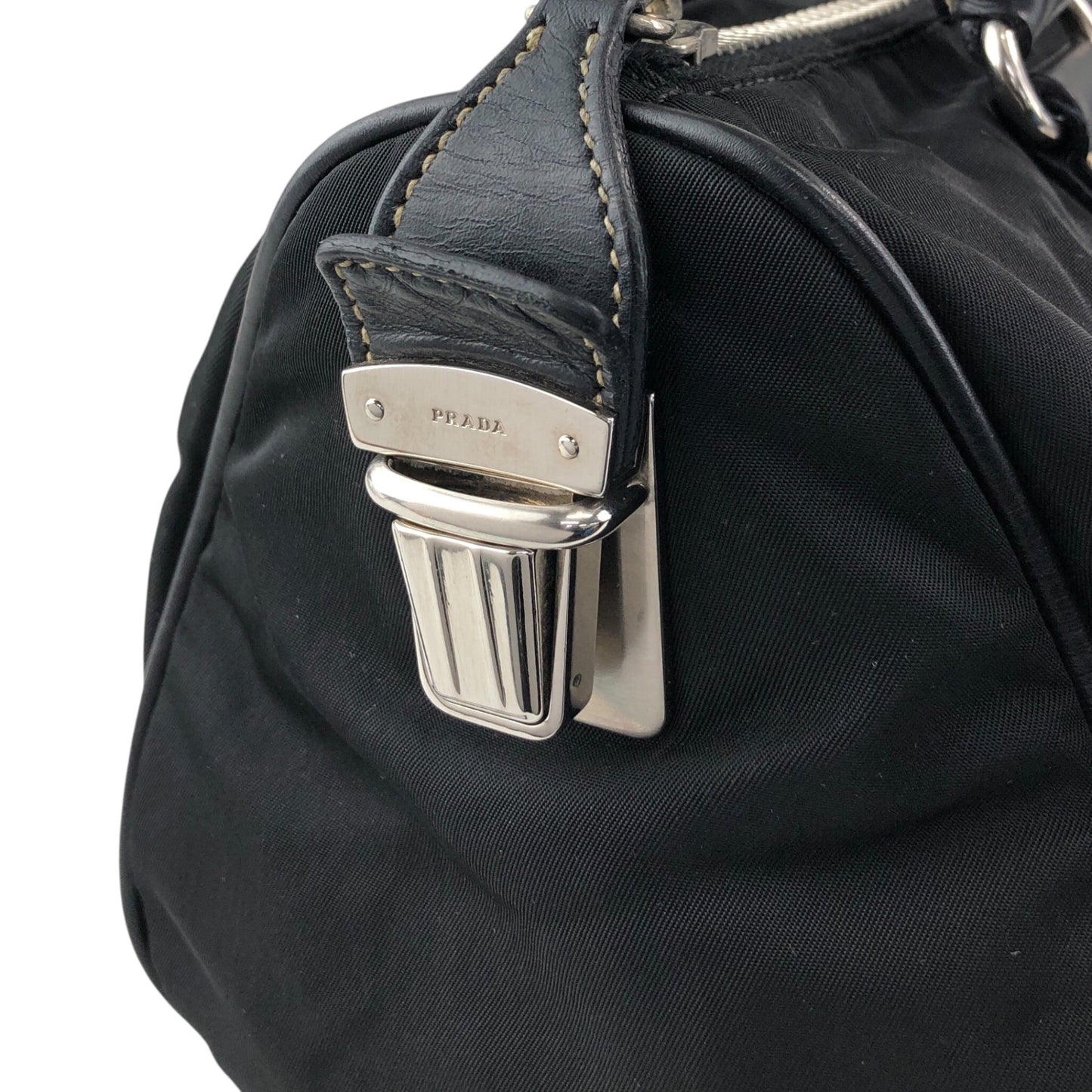 PRADA Triangle Logo Small Boston bag Handbag Black Vintage ixt5hp