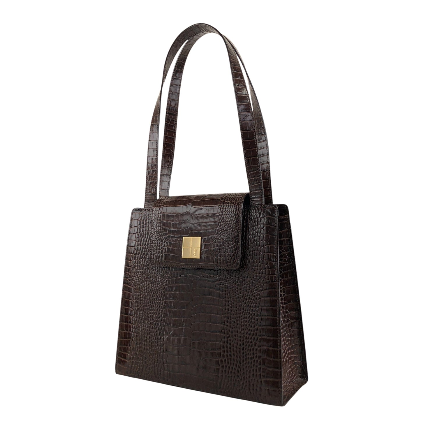 Yves Saint Laurent YSL Logo Handbag Brown Vintage 2xrtap