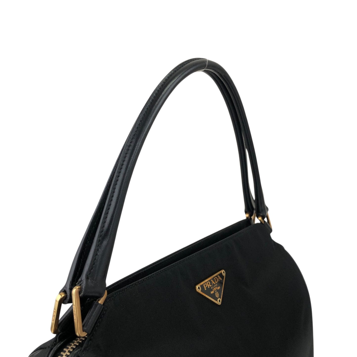 PRADA Tessuto Triangle Logo Handbag Black Vintage ahnen6