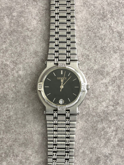 GUCCI Logo Watch Silver 9100M Vintage yp7h4d