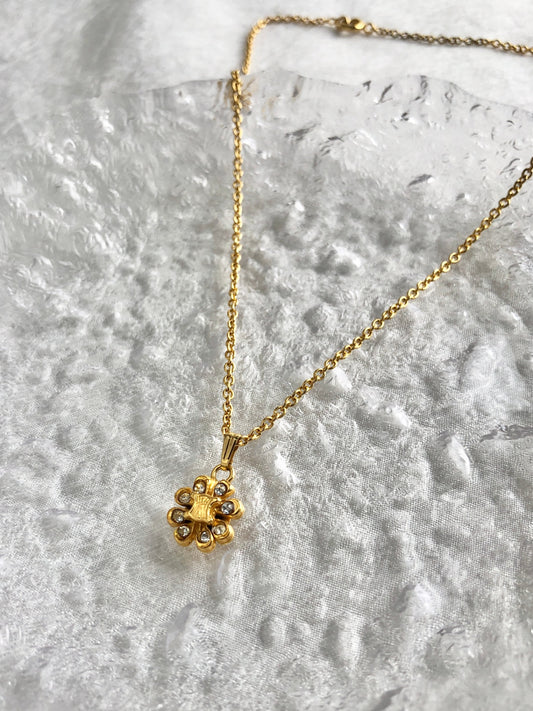 CELINE Triomphe Rhinestone Necklace Gold Vintage vp8uxb