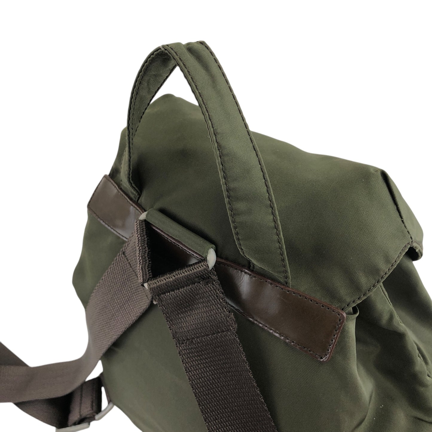 PRADA Triangle Logo Double Pocket Backpack khaki Vintage p3hihd