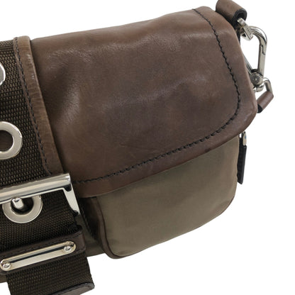 PRADA Tessuto Triangle Logo Belt Motif Shoulder bag Brown Vintage s7iz35