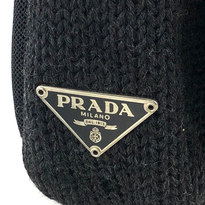 PRADA Triangle Logo Knit Shoulder bag Hobobag Black Vintage bdfyh6