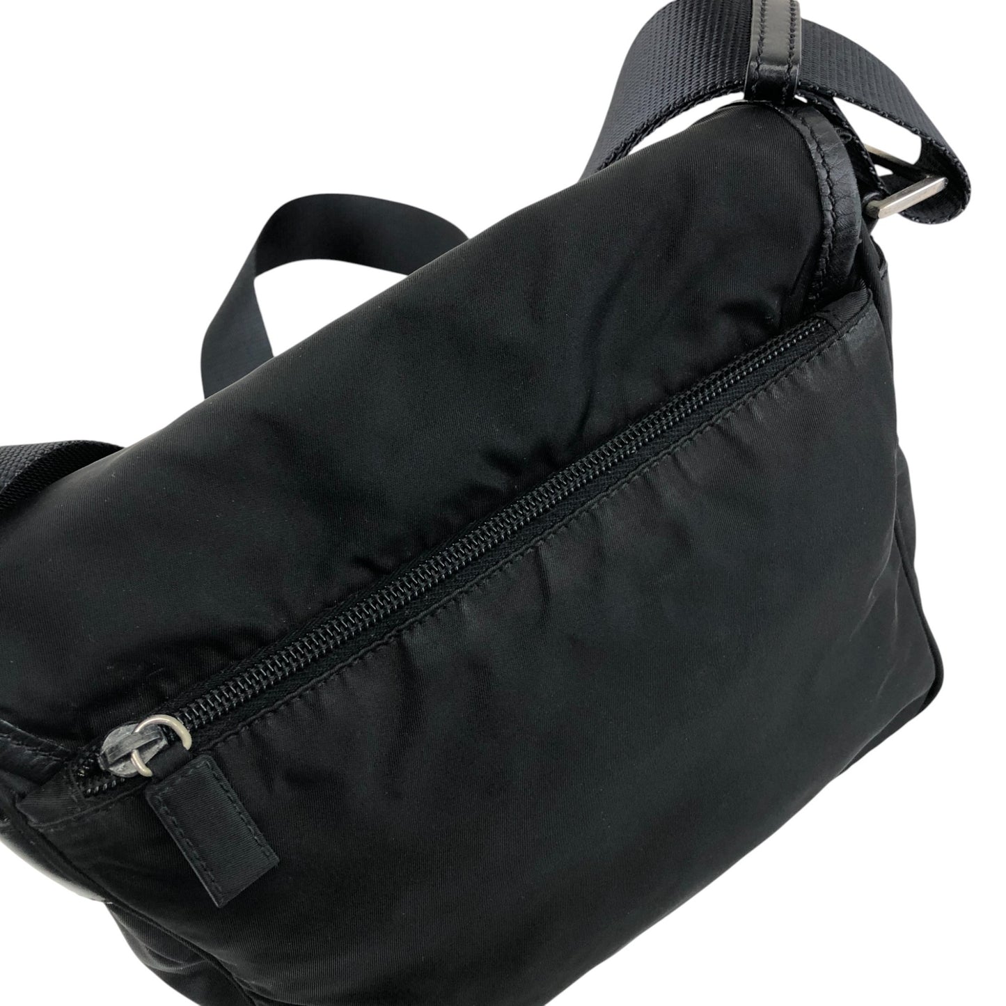 PRADA Tessuto Triangle Logo Front Buckle Shoulder bag Black Vintage kyt5ds