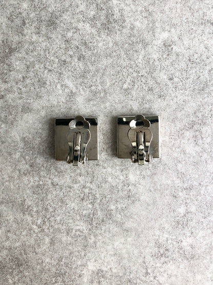 CELINE Logo Motif Earrings Silver Vintage iudp3b