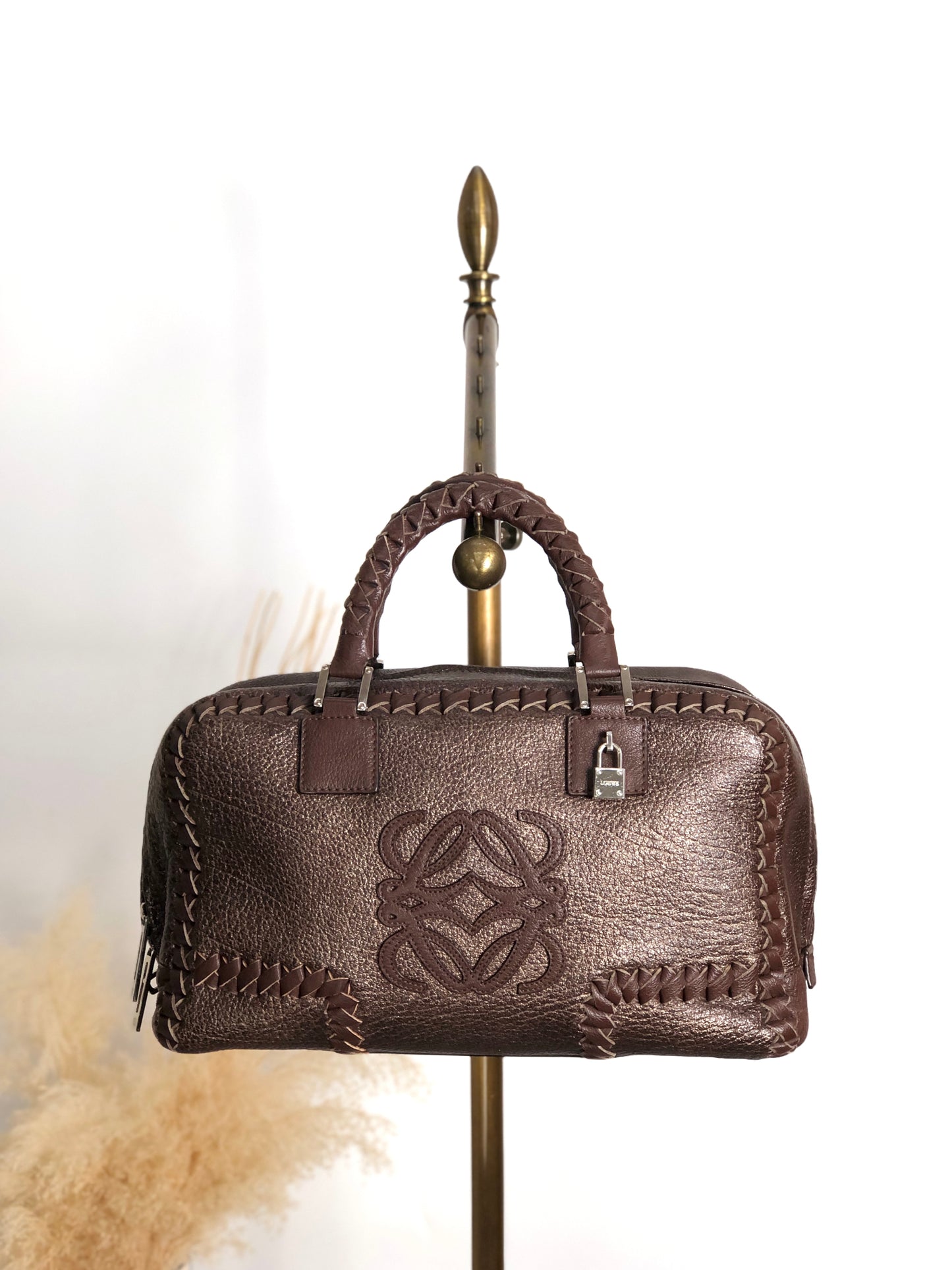LOEWE Amazona28 Anagram Handbag Boston bag Brown Vintage hyvv3u