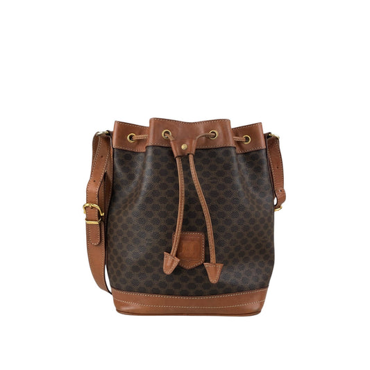 CELINE Macadam Blason Drawstring Shoulder bag Brown Vintage xa6ywa