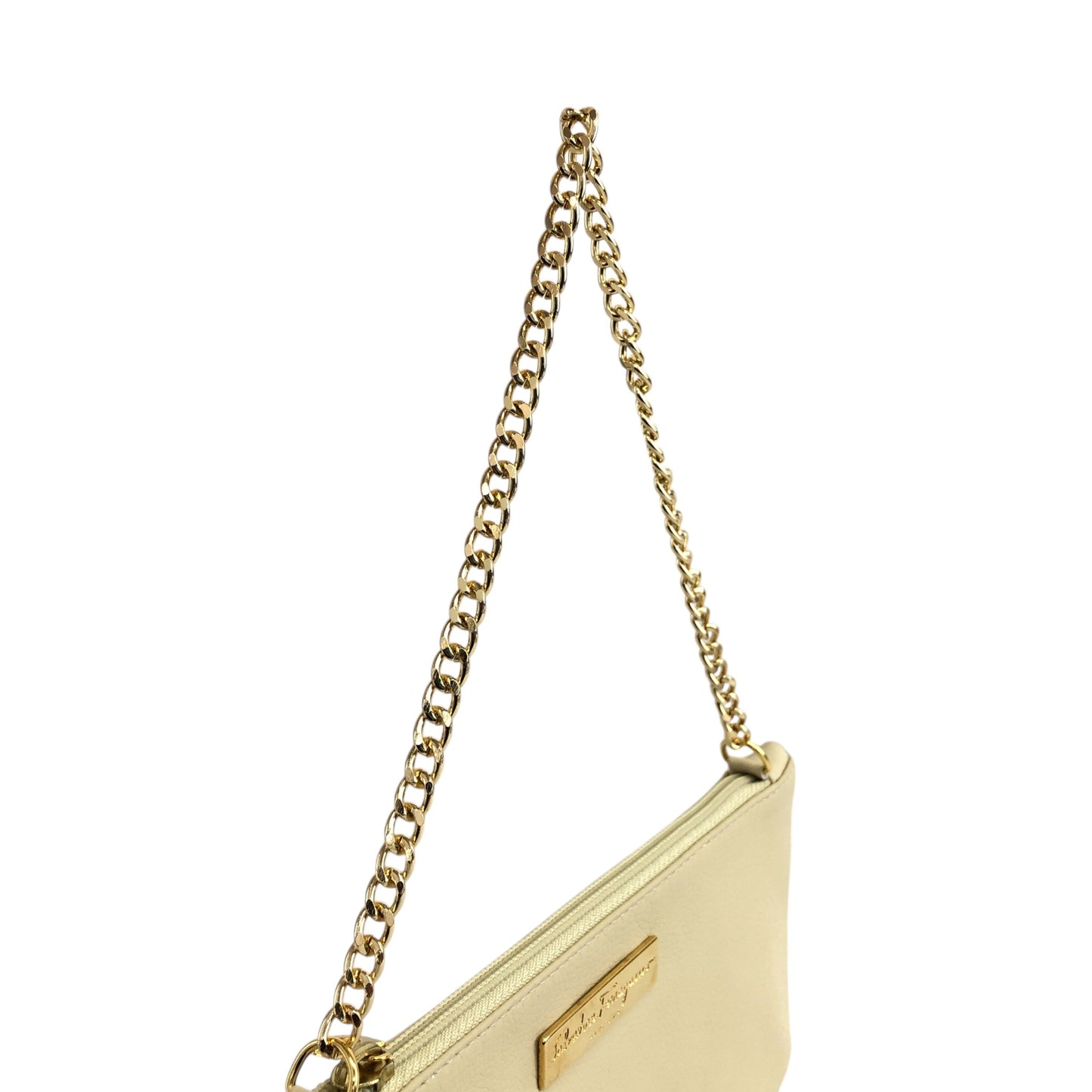 Salvatore Ferragamo Logo Small Chain Handbag Beige Vintage y3ay4g