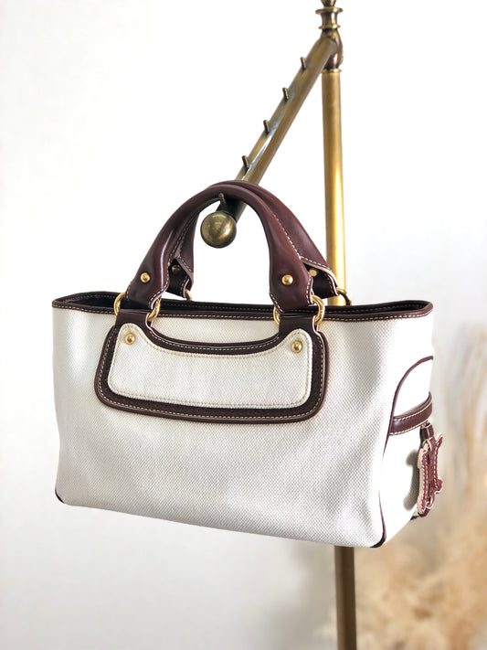 CELINE Blason Handbag White Vintage x57fp6