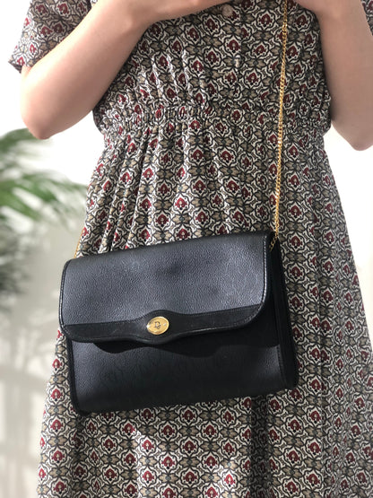 Christian Dior Logo Honeycomb Pattern Drawstring Chain Crossbody Shoulder bag Black Vintage fm82u8