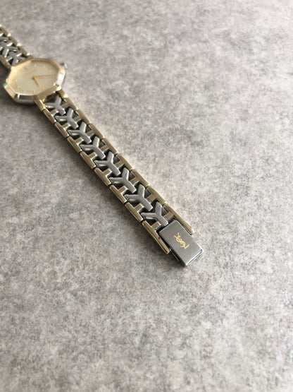Yves Saint Laurent YSL Logo Watch Silver×Gold 2200-24762YO Vintage b4v8bj