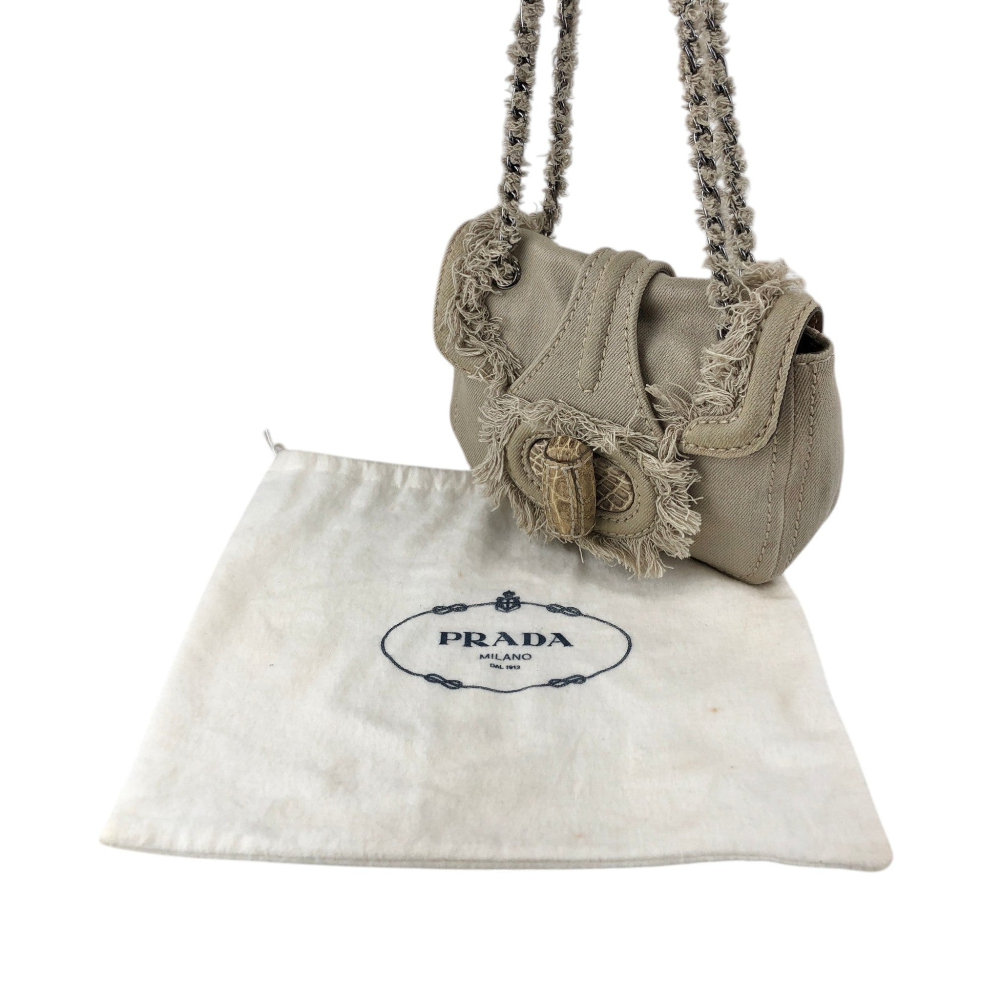 PRADA Triangle Logo Turn Lock Shoulder bag Beige Vintage hrktdk