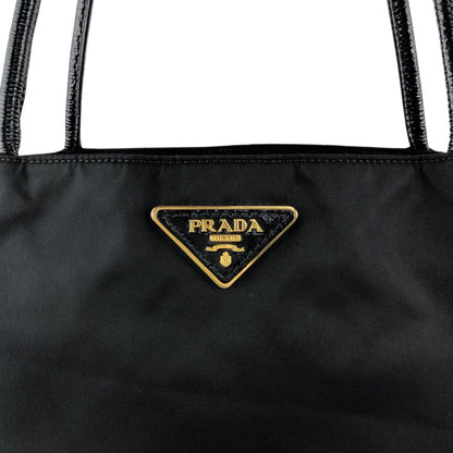 PRADA Tessuto Triangle Logo Handbag Totebag Black Vintage bikz2y