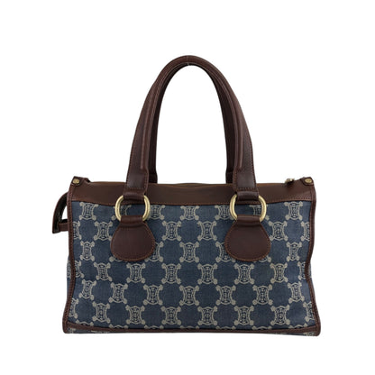 CELINE Paris Macadam Double Pocket Handbag Navy Vintage sh5hjs