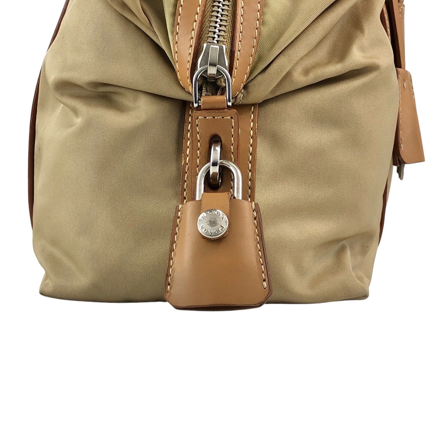 PRADA Tessuto Triangle Logo Small Boston bag Handbag Beige Vintage ib6juf