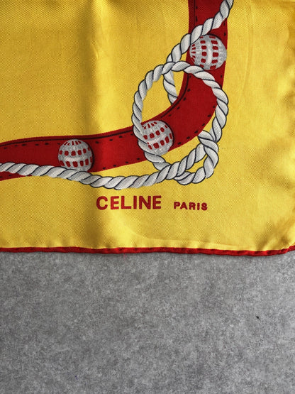 CELINE SILK Scarf Yellow Vintage t7z5n3