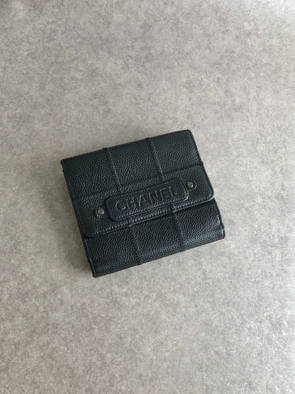 CHANEL Chocolate Bar Folded Wallet Black Vintage 2r56zg