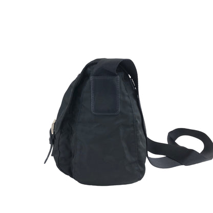 PRADA Triangle Logo Front Buckle Shoulder bag Black Vintage t378xx