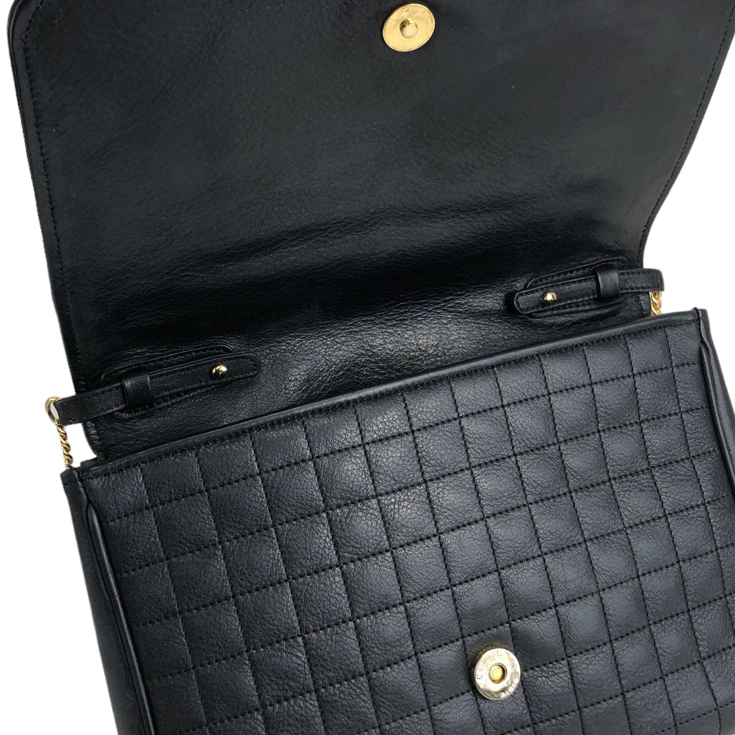 CELINE Blason Quilted Leather Chain Shoulder bag Black Vintage 3v4g62