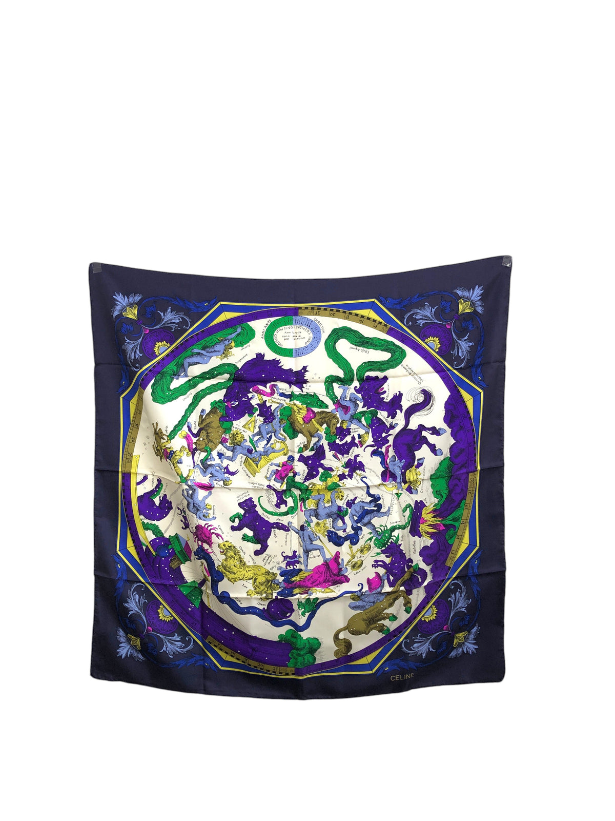 CELINE SILK Scarf Navy Vintage tdh3ey