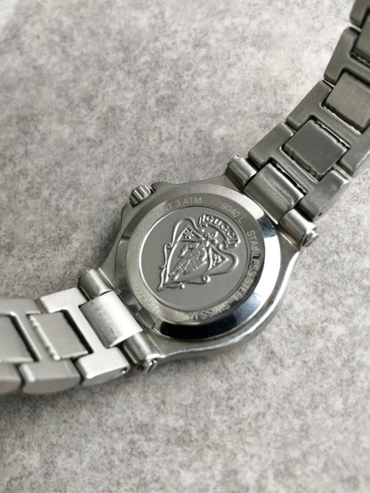 GUCCI Logo Quartz Watch Silver×Black 9040L Vintage z3cdyu