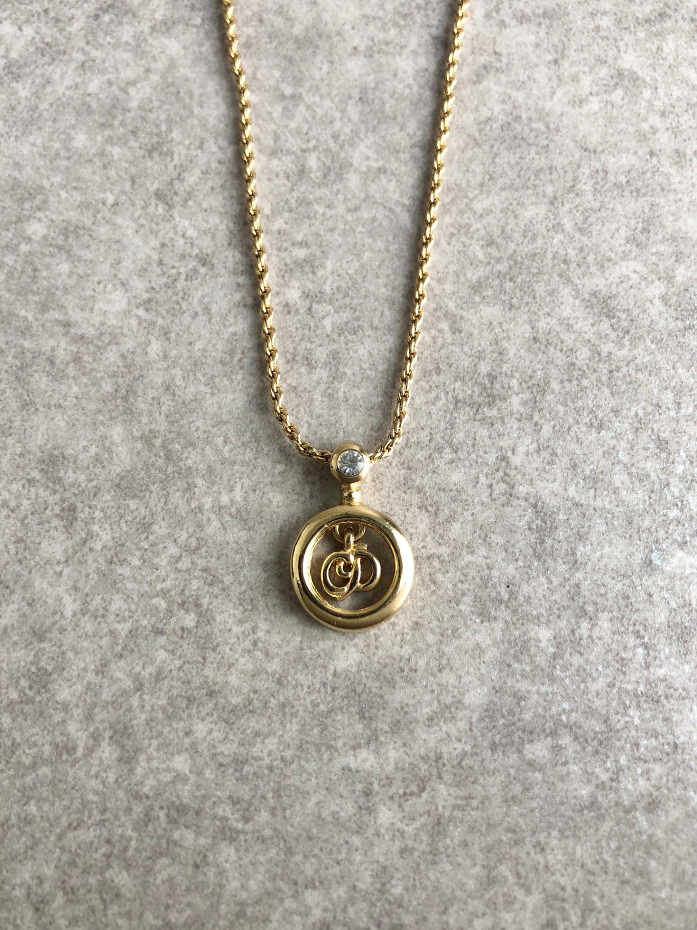 Christian Dior CD Logo Stone Necklace Gold Vintage kwgpwu