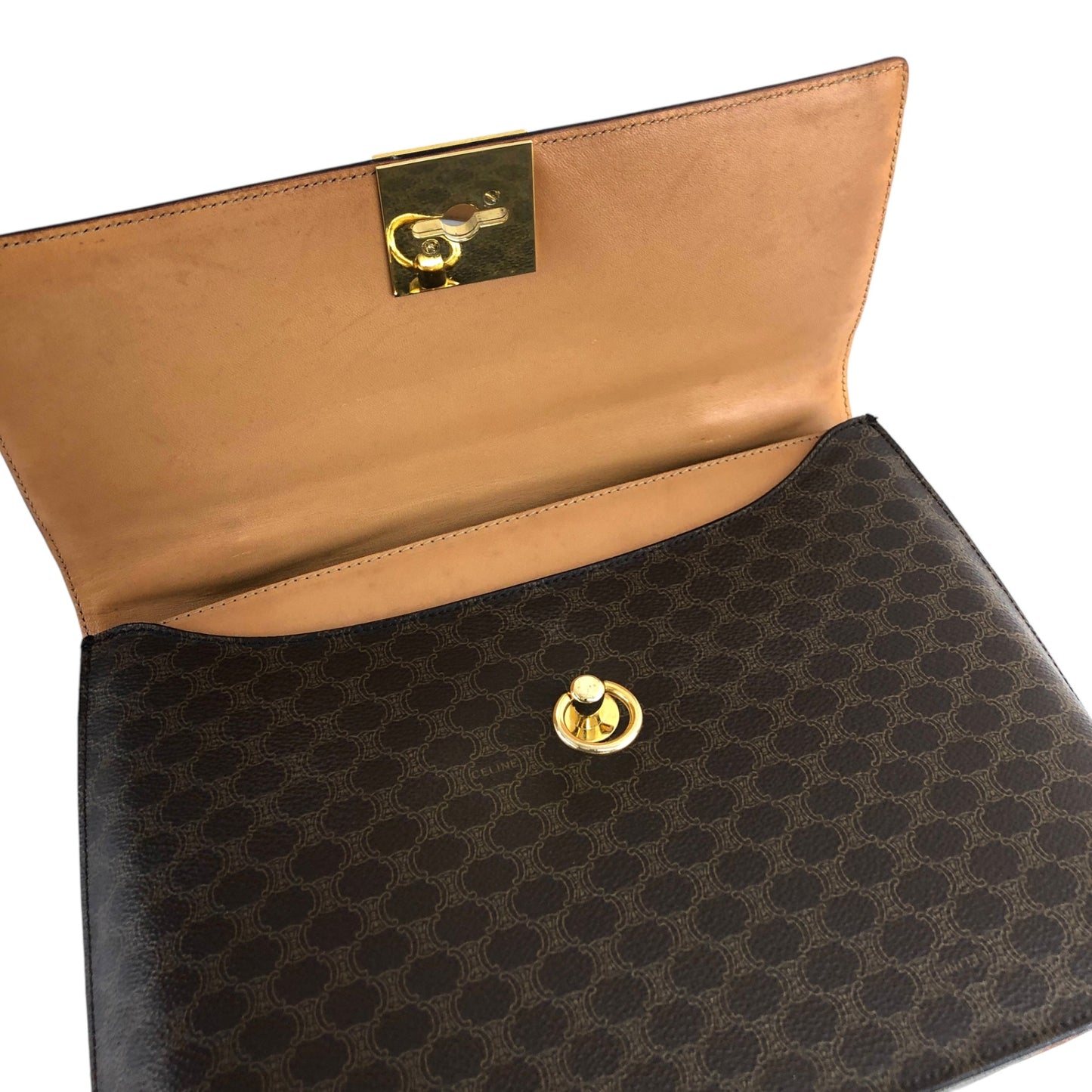 CELINE Macadam Gancini  PVC Leather Handbag Brown Vintage  2js7t4