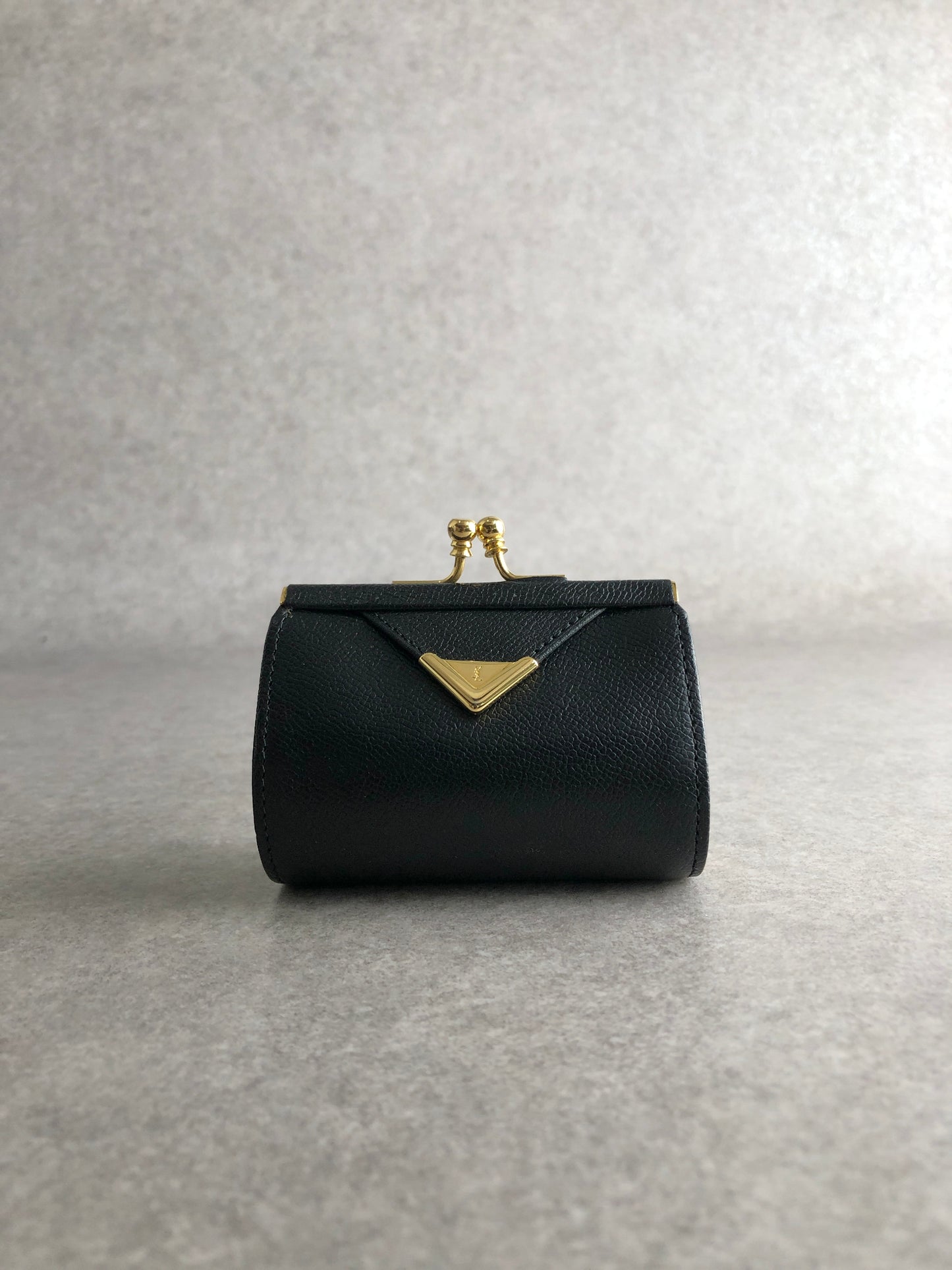 Yves Saint Laurent YSL Logo Metal Clasp Coin Purse Black Vintage r72wjp