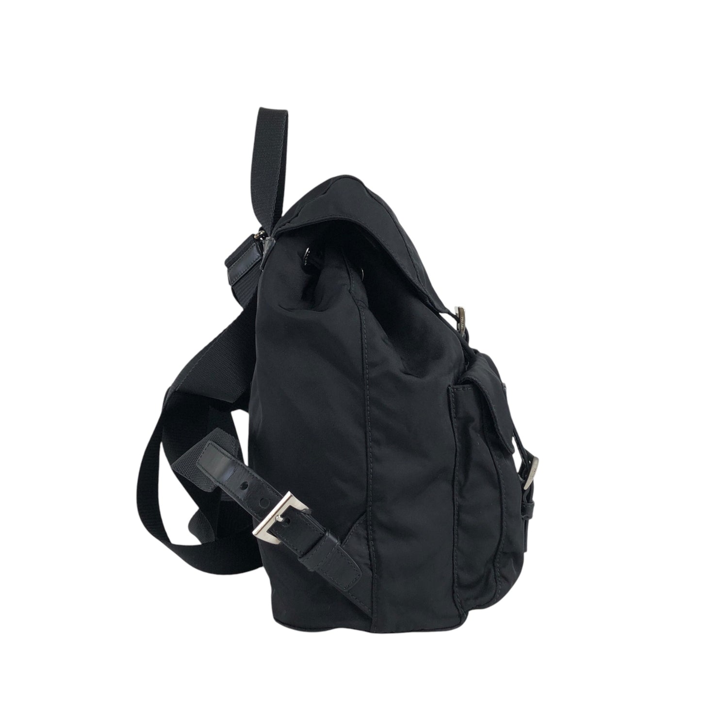 PRADA Triangle Logo Double Pocket Backpack Black Vintage ipfw4s