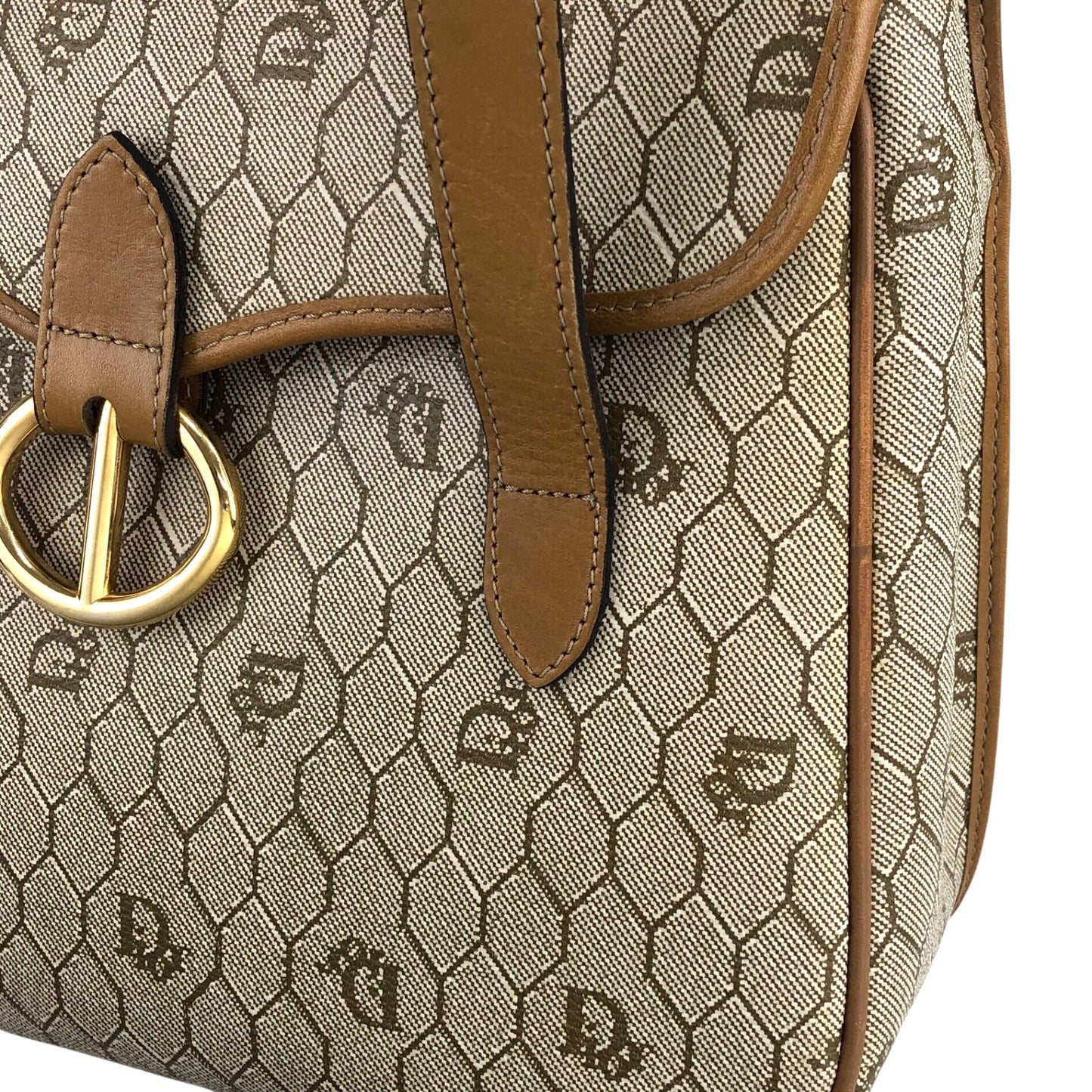 Christian Dior Honeycomb Pattern Handbag Beige Vintage 64sff4