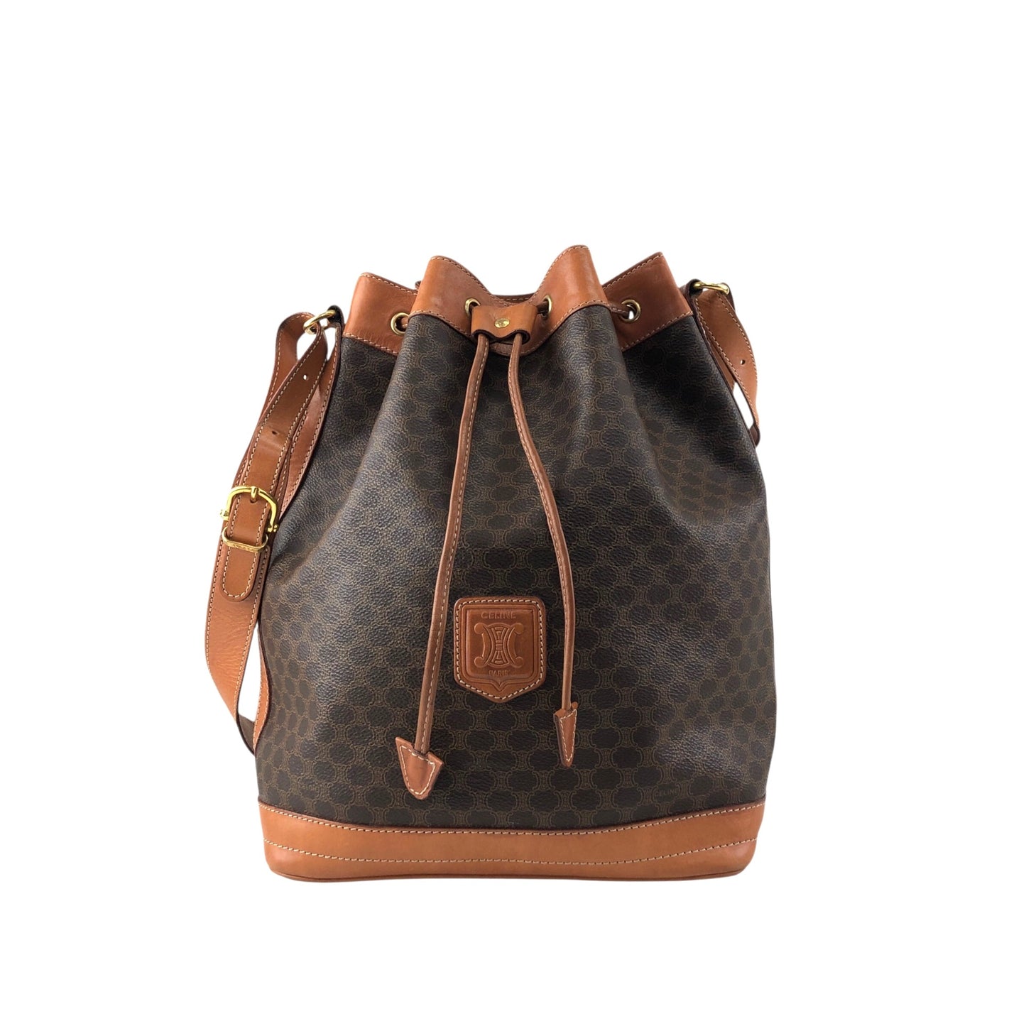 CELINE Macadam Blason Drawstring Shoulder bag Brown Vintage epwjhg