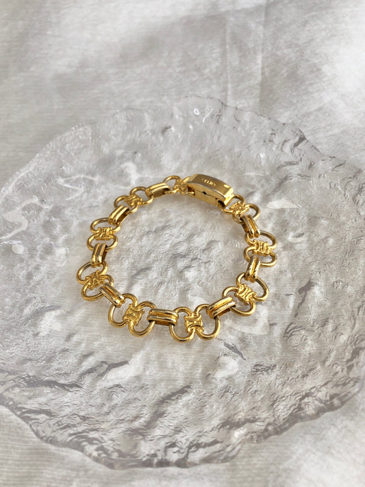 CELINE Triomphe Horse Bit Bracelet Gold Vintage dmhpj8