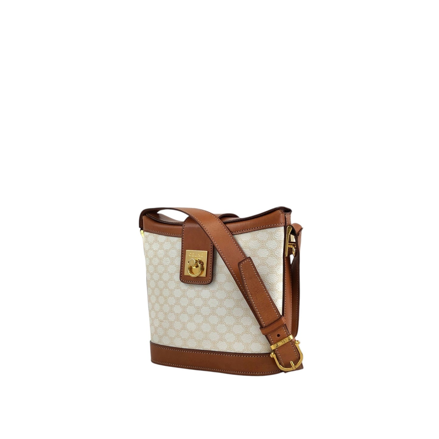 CELINE Macadam Gancini Shoulder bag White×Brown Vintage gt3h8m