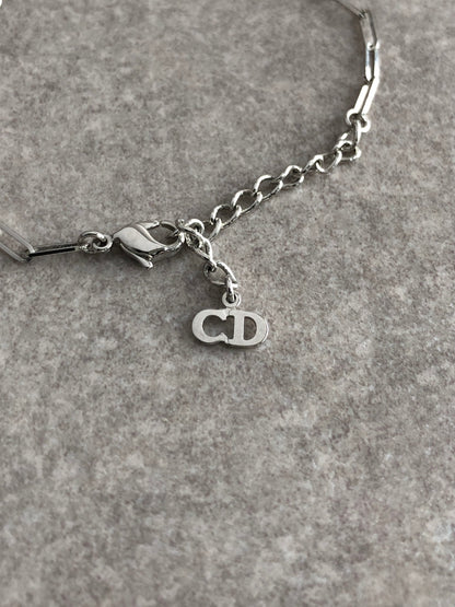 Christian Dior Logo Rhinestone Bracelet Silver Vintage v5ry85