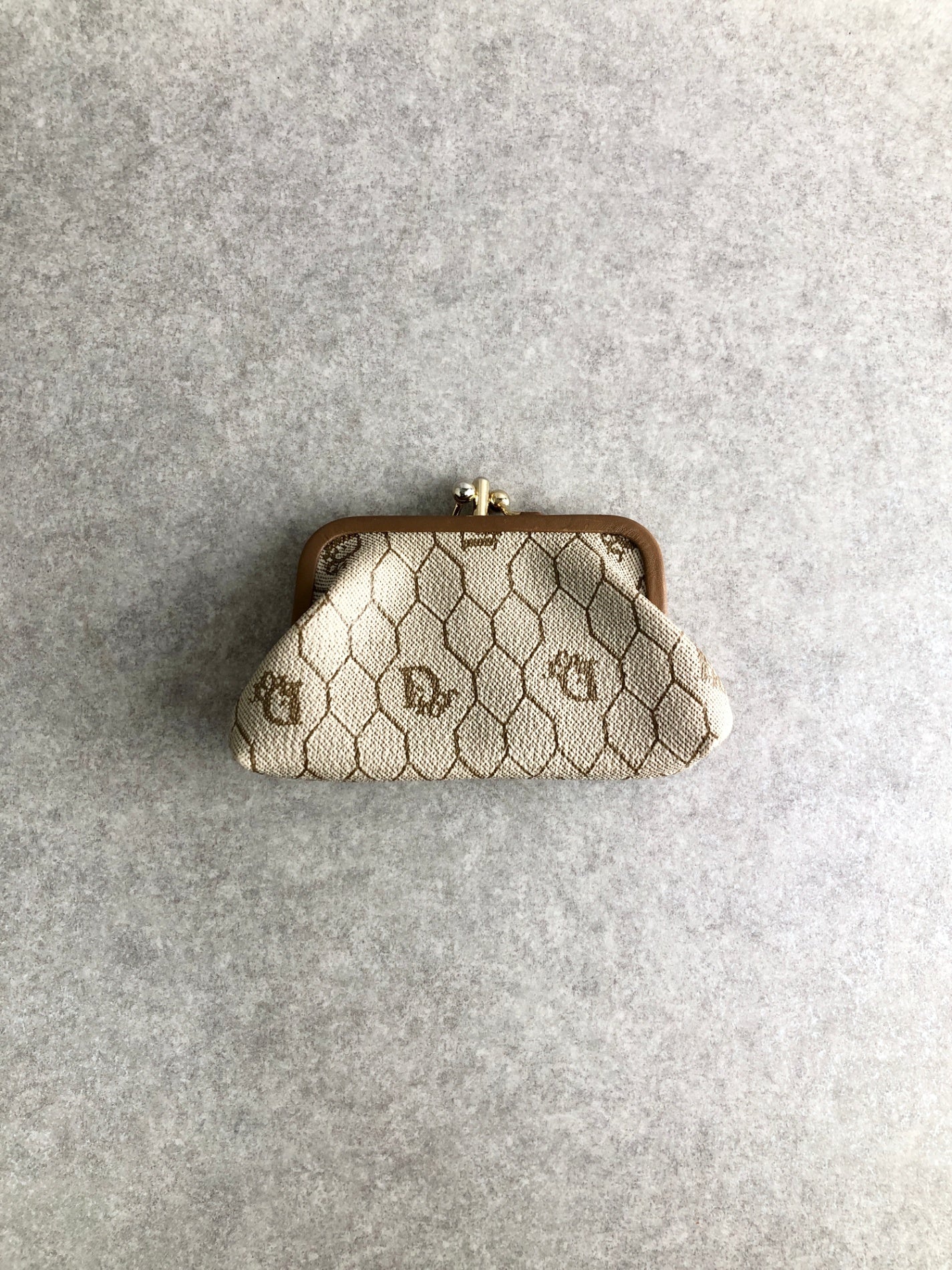 Christian Dior Honeycomb Pattern Clasp Coin Purse Beige Vintage vfbftb