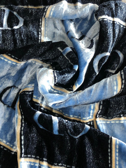 Christian Dior CD Logo Motif SILK×Rayon Scarf Blue Vintage bdtfji